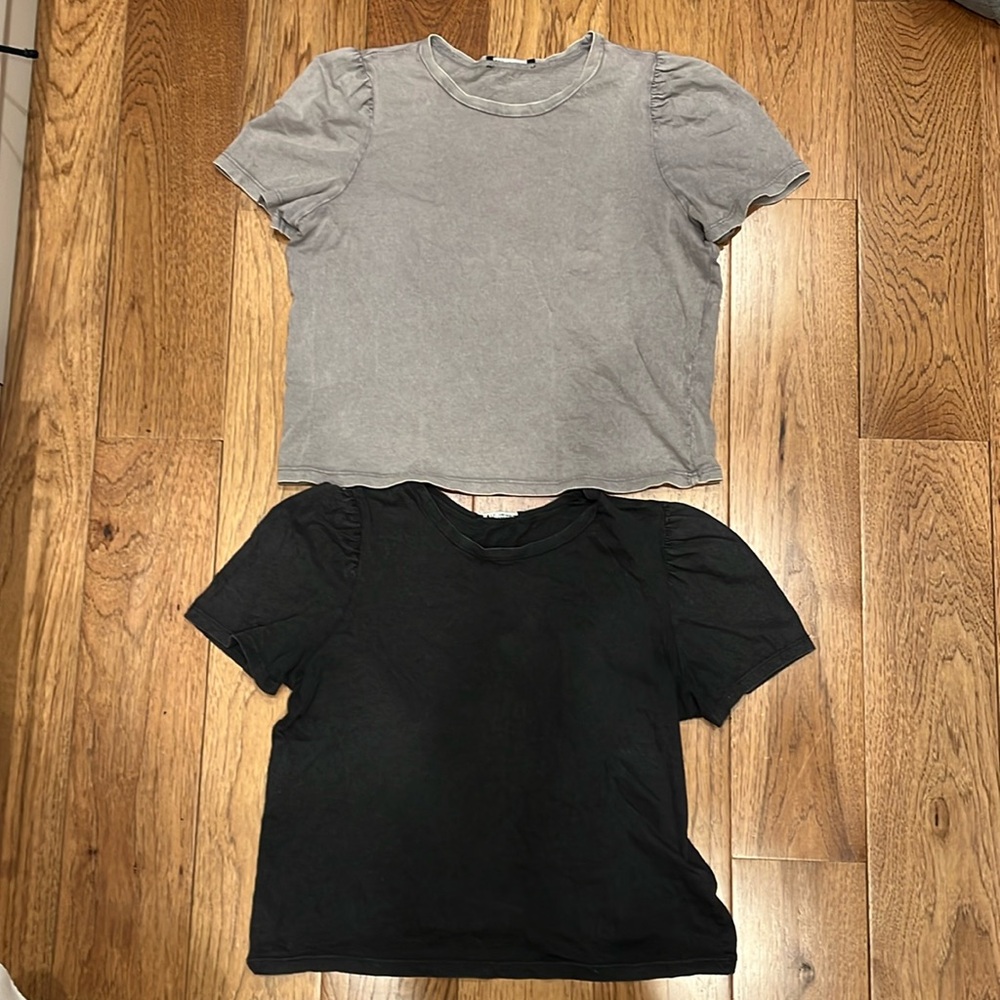 2 zara puff sleeve t shirt light gray dark gray size small